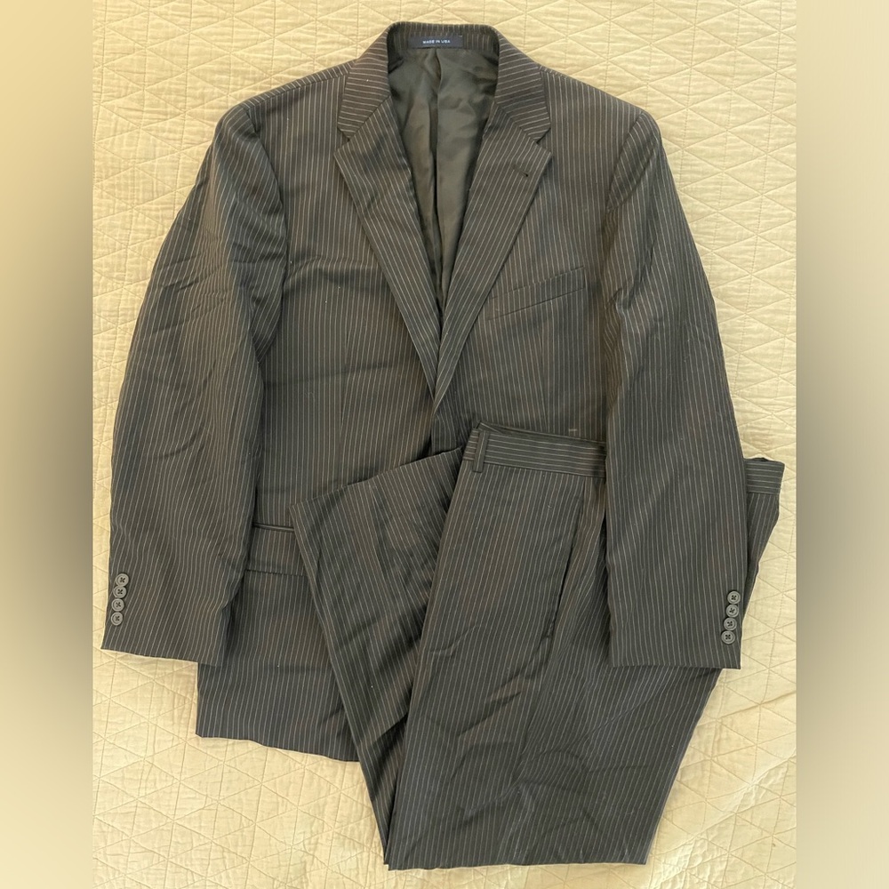 JOSEPH ABBOUD Made in USA Pinstripe Loro Piana Wool Suit in Black Size 42 R
